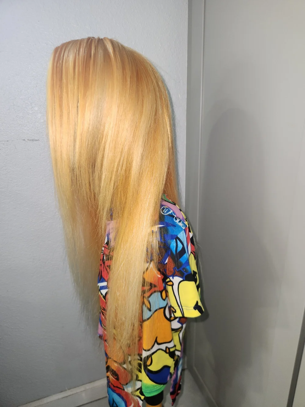 Blonde Straight Human Blend Hair Wig - Sleek Long Style